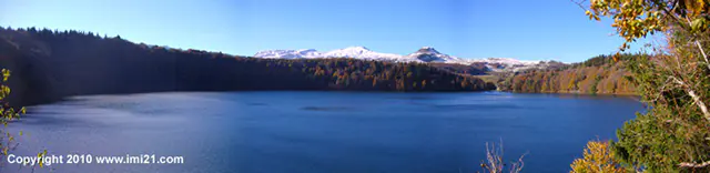 Landscape view of the Auvergne hills and lakes