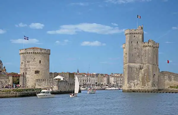 The entrance to the fortified port of La Rochelle