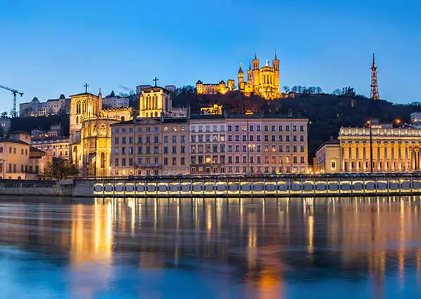 The River Saône and Notre-Dame de Fourvière in Lyon