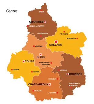 Map of the major towns and cites in Centre