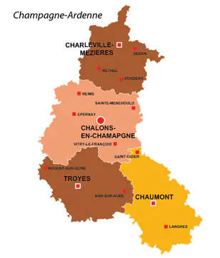 Map of the major towns and cites in Champagne-Ardenne