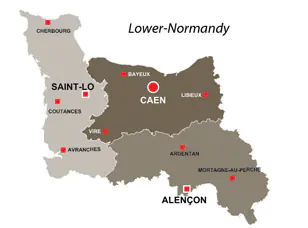 Map of the major towns and cites in Lower-Normandy