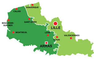Map of the major towns and cites in North-Calais