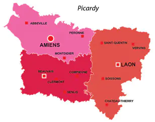 Map of the major towns and cites in Picardy