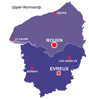Map of the major towns and cites in Upper-Normandy