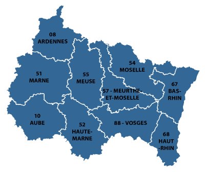 The departments in Alsace-Champagne-Ardenne-Lorraine region