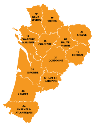The departments in La Nouvelle-Aquitaine
