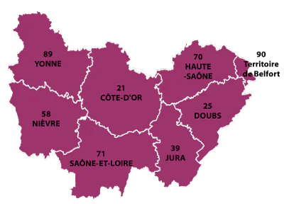 The departments in Bourgogne-Franche-Comté