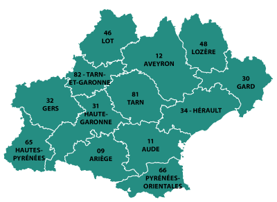 The departments in Occitaine