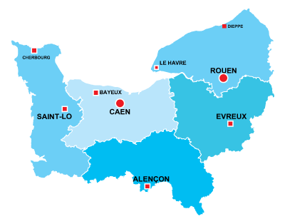 The departments in Normandie