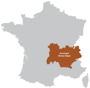 Map of Auvergne Rhône-Alpes in France