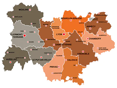 The towns in  Auvergne-Rhône-Alpes