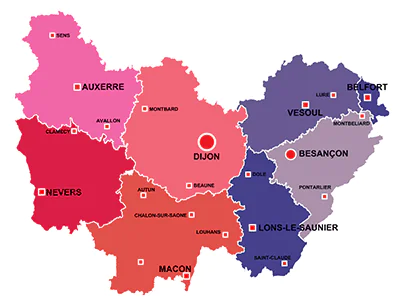The towns in Bourgogne-Franche-Comté
