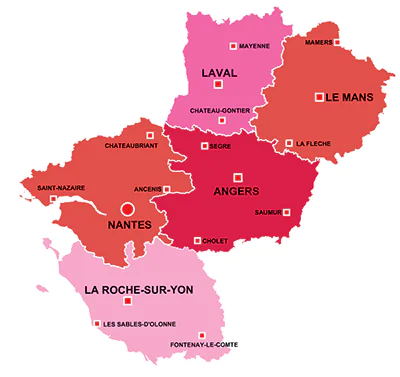The towns in Pays-de-la-Loire