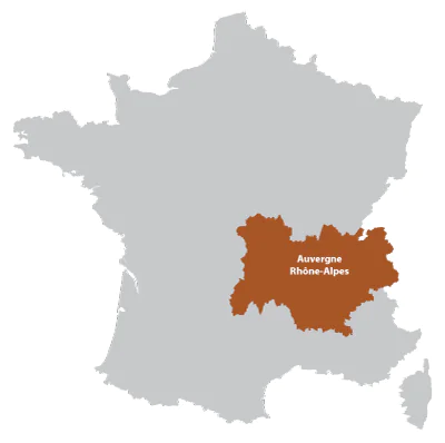 A map of  Auvergne-Rhône-Alpes